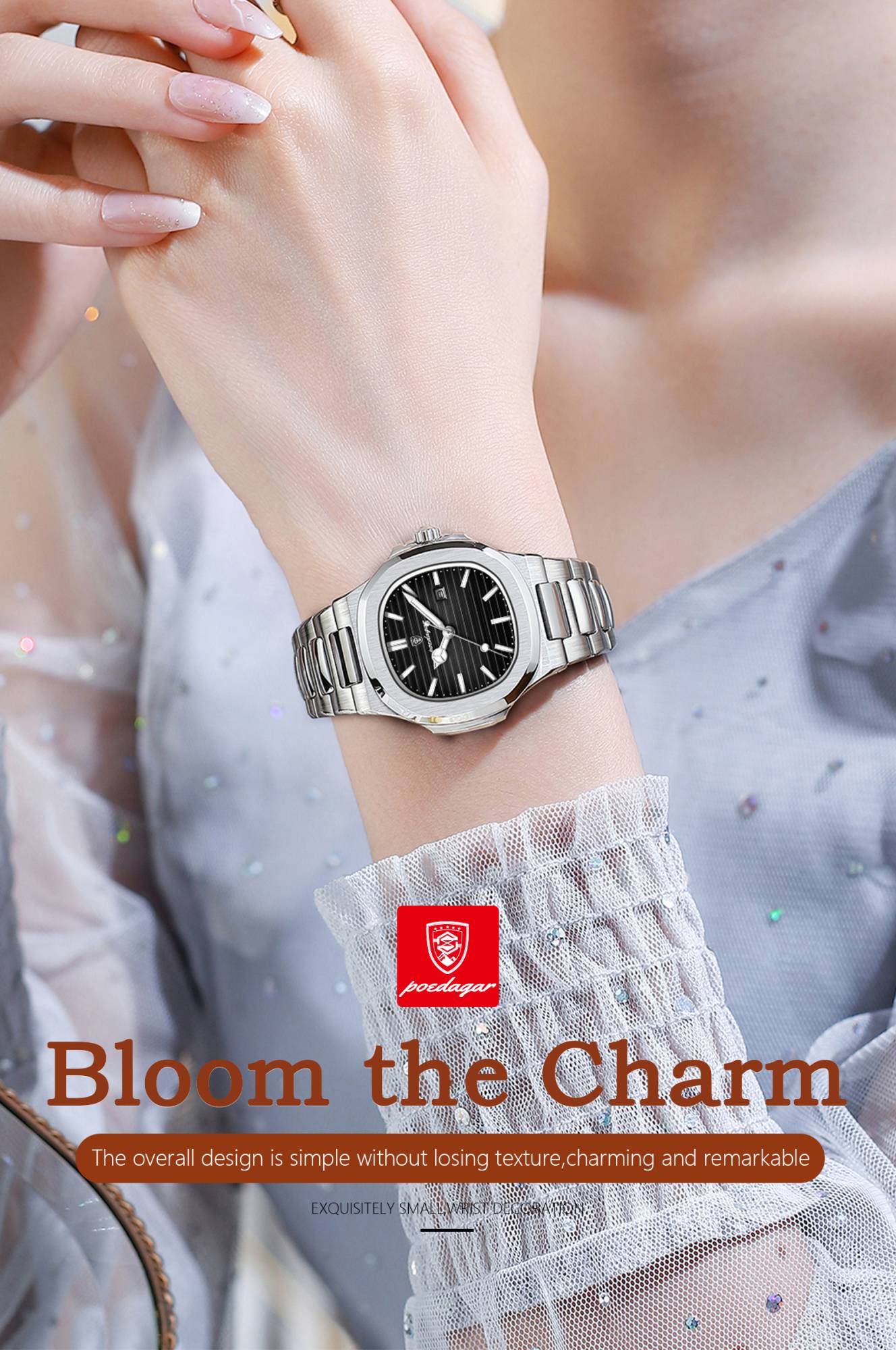 POEDAGAR Elegant Women's Quartz Watches Waterproof Luminous Date Ladies Wristwatch Stainless Steel Fashion Watch For Woman Reloj