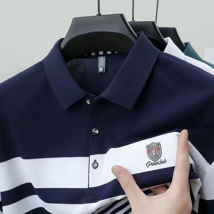 High end brand embossed men short sleeve polo shirt fashion stripe color blocked summer ice silk breathable luxury Paul T-shirt