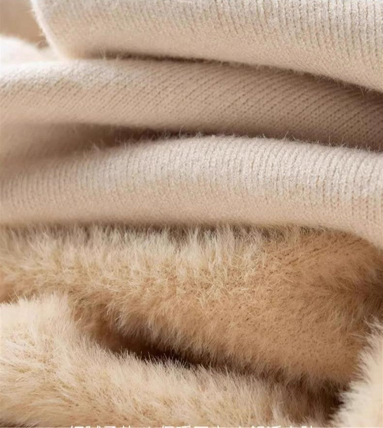 Men‘s Thermal Fleece High-neck Sweater Winter Turn-down Collar Fleece-lined Knitted Pullover Casual Keep Warm Thick Bottom Tops