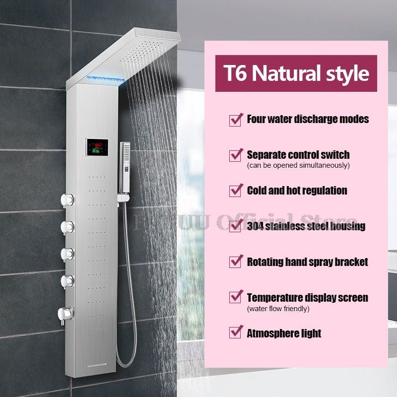 Luxury Shower For Bathroom With Digital Display Pressurized Top Nozzle Rain Shower Head Shower Room Wall Mounted Shower Set