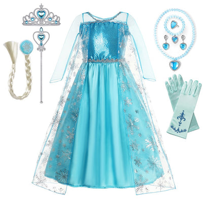 Girls Snow Queen Elsa Kids Costumes for Girl 2025 Carnival Party Prom Gown Robe-Playing Children Clothing Toddler Princess Dress