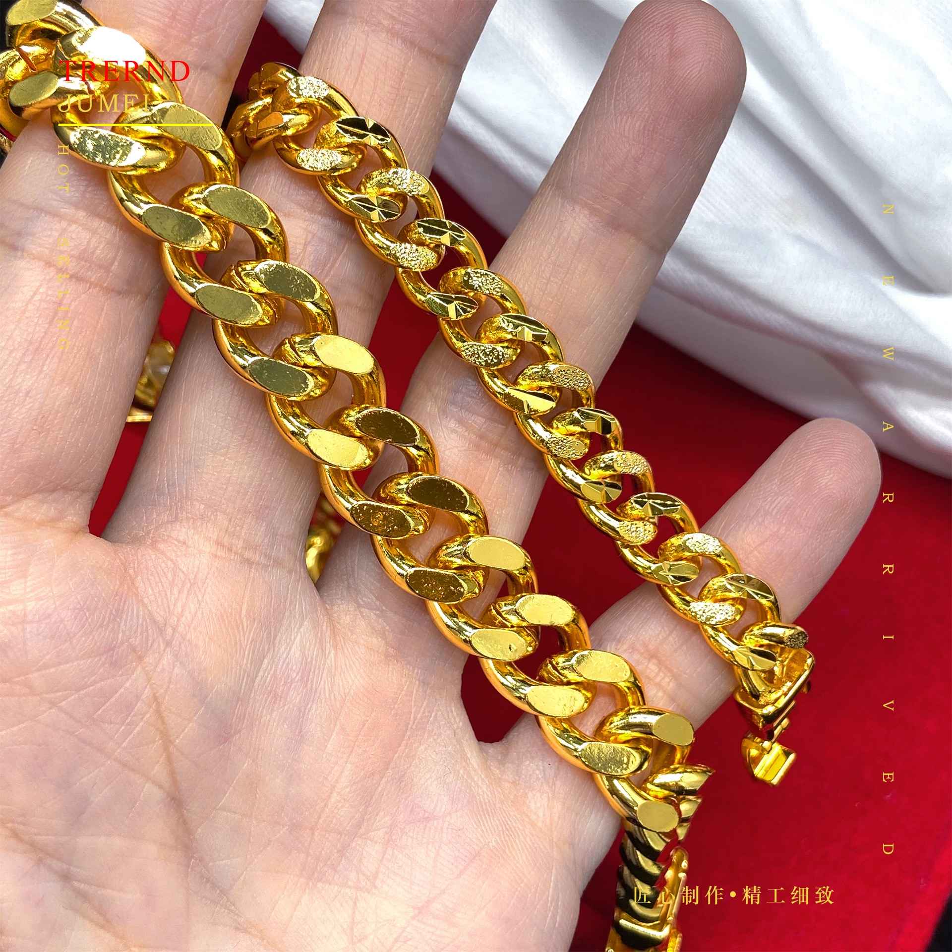 Luxurious 9999 24K real gold men's flat chain Boss necklace is simple and elegant, men's exclusive gold jewelry gold necklace