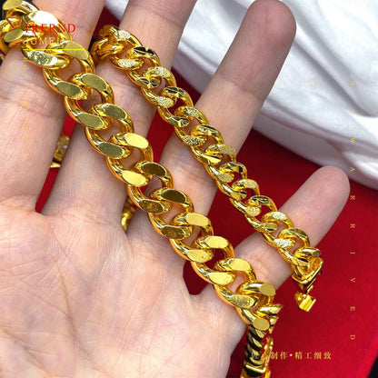 Luxurious 9999 24K real gold men's flat chain Boss necklace is simple and elegant, men's exclusive gold jewelry gold necklace
