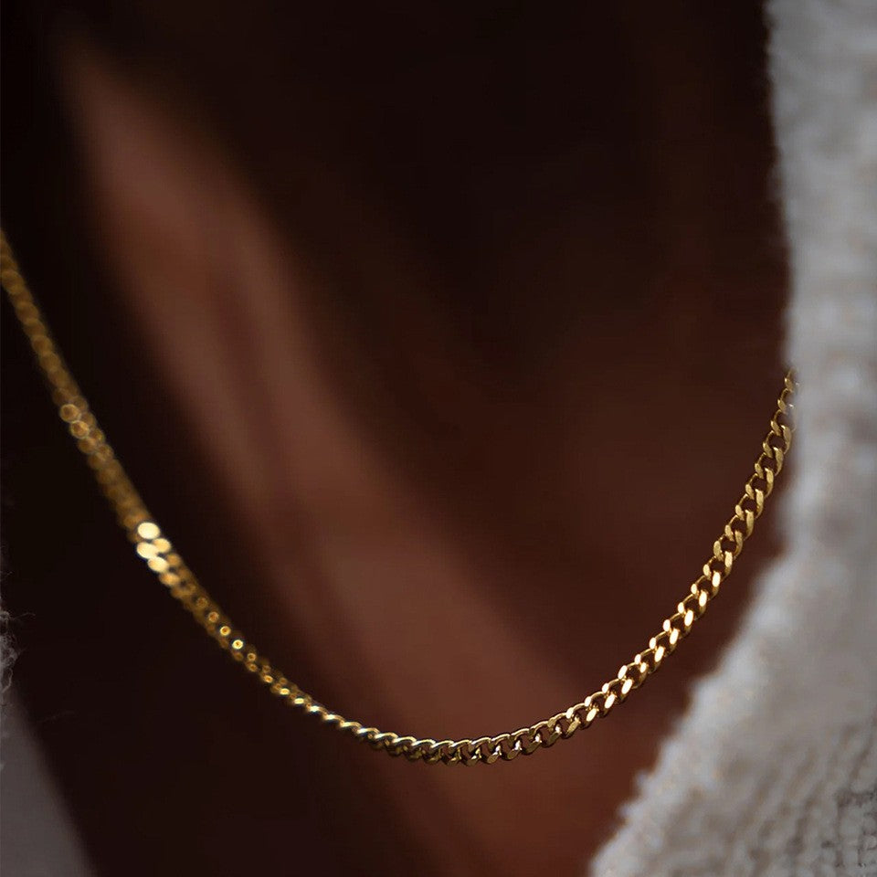 Stainless Steel Cuban Chain Necklace Gold Color Titanium Steel Men Chain Necklace Simple Jewelry Fashion Accessories Gift