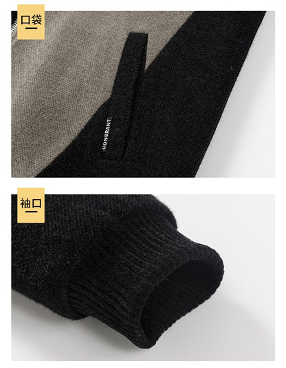 Winter Patchwork Woolen Jacket Men Hooded Short Trench Coat Thickened Warm Casual Business Social Overcoat