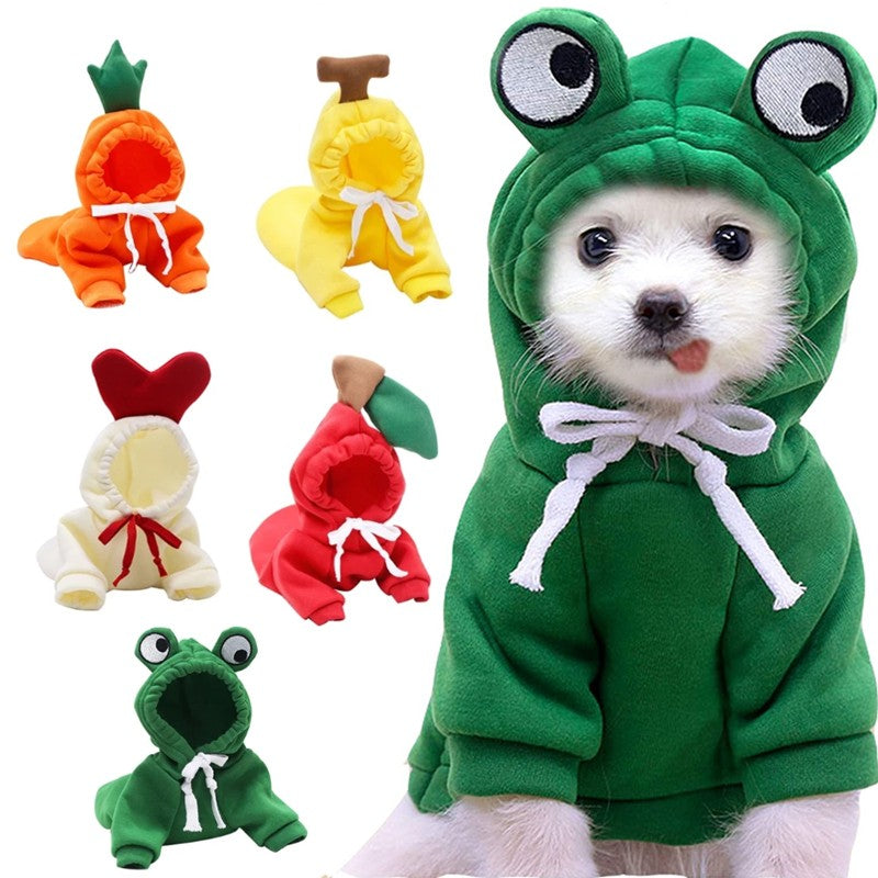 Roupas para Pets Cachorros Moletom com Capuz Fruta Casaco Quente Gato Suéter Fantasia de Inverno para Filhotes Cães de Pequeno Médio Grande Porte e Gatos