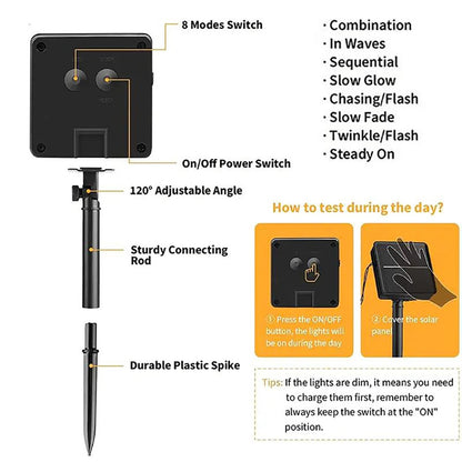 5/7/12M 8 Modes Solar String LED Fairy Lights Garland Outdoor Solar Powered Waterproof Lamps Wedding Christmas Home Garden Decor