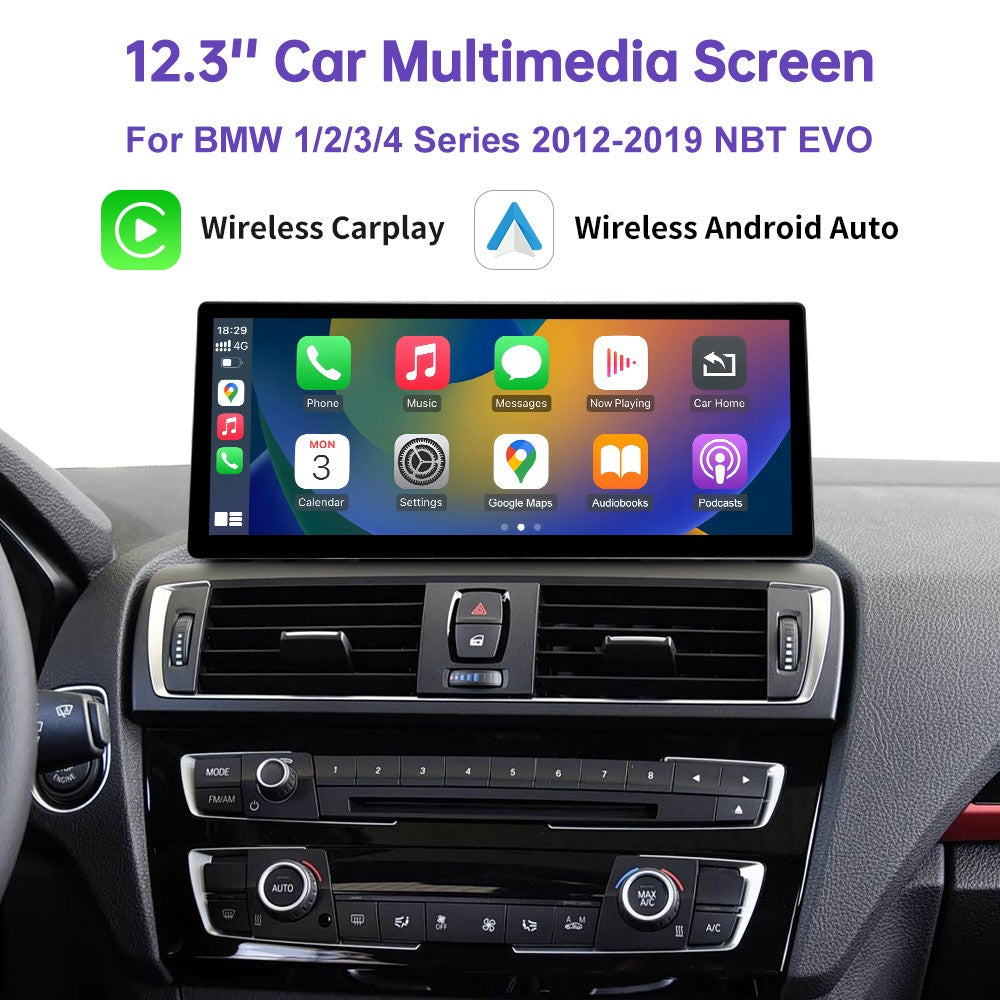 12.3inch Ultra Thin Screen For BMW 1/2/3/4 Series F20 F21 F22 F23 F30 F31 F33 F36 CIC/NBT/EVO Wireless CarPlay Multimedia Radio