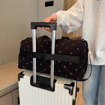 Large Capacity Travel Duffel Bag with Strawberry Pattern, Wet/Dry Separation, Independent Shoe Compartment & Multiple Pockets