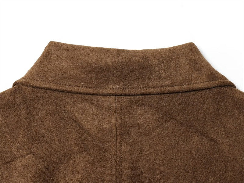 Women's Jacket Fall 2025 New Solid Color Long-Sleeved Faux Suede Loose Bomber Jacket Casual Fashion Personality Versatile