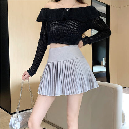 Wool Skirt Women High Waist Pleated Mini Skirt with Bulit-in Shorts Tennis Skirt Teen-girl Fall Winter Vintage Academia Outfit