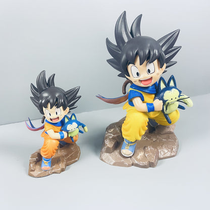 Dragon Ball Childhood Little Goku Hugs Puer Ya Mu Tea Little Follower Figure Doll Pvc Model Statue Collection Toys Ornamen Gift