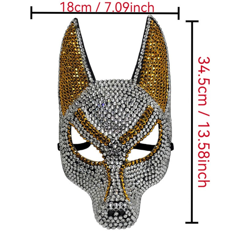 Luxury Rhinestone Wolf Mask, Shiny Animal Half Face Mask for Masquerade Ball, Halloween Party and Costume Events