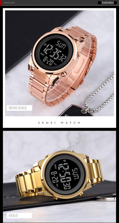 SKMEI Luxury Waterproof Watch for Men Stainless Steel Electronic Sports Digital Mens Wristwatches Man Clock Reloj Masculino 1611