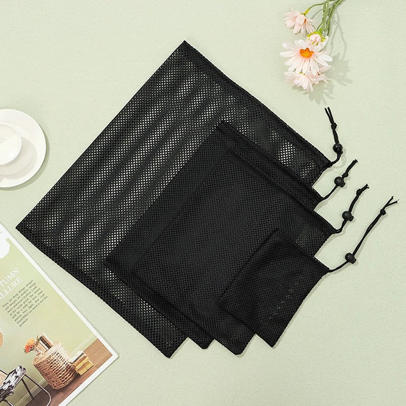 Black White Durable Mesh Drawstring Bag Storage Pouch Multi Purpose Home Travel Outdoor Activity Laundry Bag Stuff Sack