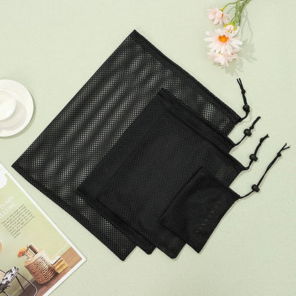 Black White Durable Mesh Drawstring Bag Storage Pouch Multi Purpose Home Travel Outdoor Activity Laundry Bag Stuff Sack