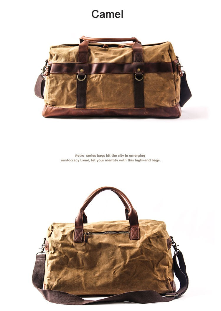 WaterProof Waxed Canvas Leather Men Travel Bag Hand Luggage Bag Carry On Large tote Vintage Men Duffle Weekend Bag big Overnight