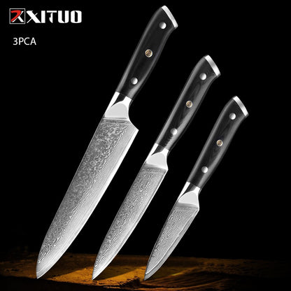 1-9 PCS Chef Knife Set Damascus Steel Kitchen Knives Razor Sharp Cleaver,Paring,Bread,Boning,Chef Special Knife With G10 Handle