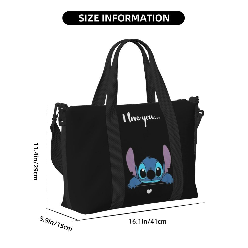 Custom Large SLilo And Stitch Cartoon Tote Bag Women Anime Shopping Shoulder Beach Gym Travel Bag