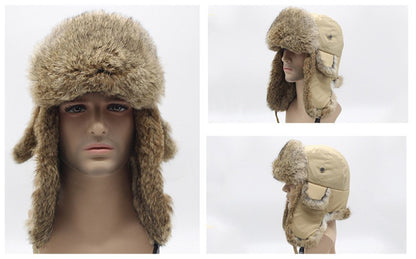 New Russia Winter Real fur Hat Men Outdoor Windproof Super Warm Real Rabbit Fur Bomber Hats Natural Soft Natural Rabbit Fur Caps