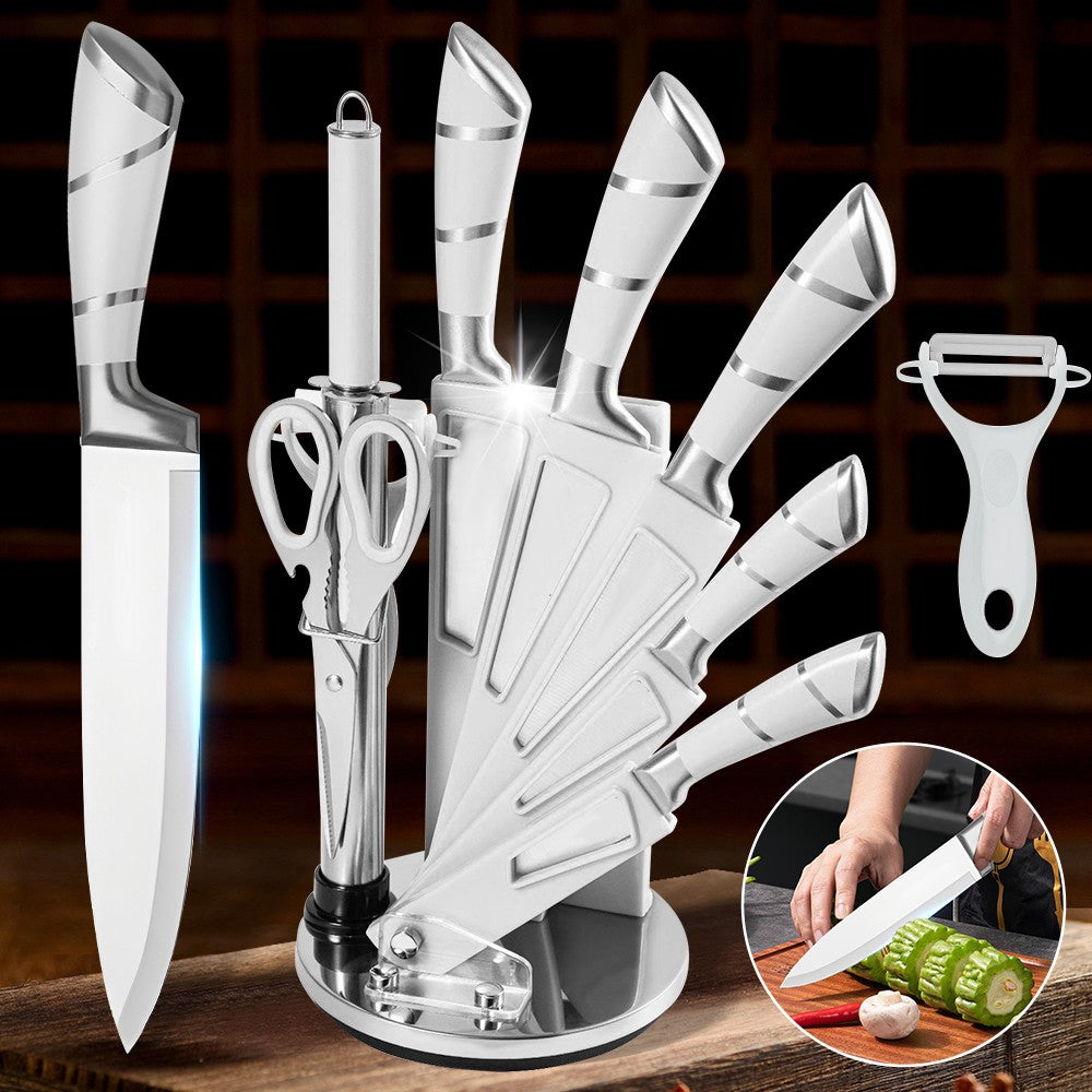 Conjunto de Facas de Cozinha ZENG de Aço Inoxidável com Cabo Oco Faca de Carne Faca de Cozinheiro Tesoura Faca de Pão Descascador de Frutas Suporte de Faca