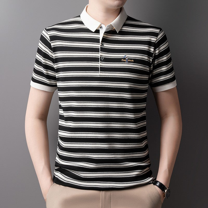 2025 Brand Collar Thin Top Men's Summer Business Casual Fashion Striped Short Sleeved Polo Shirt Breathable T-shirt