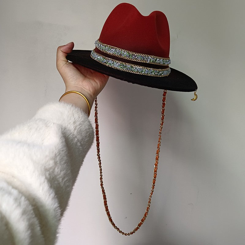 Vários chapéus DIY Chapéu Fedora com novos acessórios de corrente dourada, chapéu de inverno jazz hip-hop, chapéu de viagem, chapéu estilo punk, chapéu de igreja ????? ???????