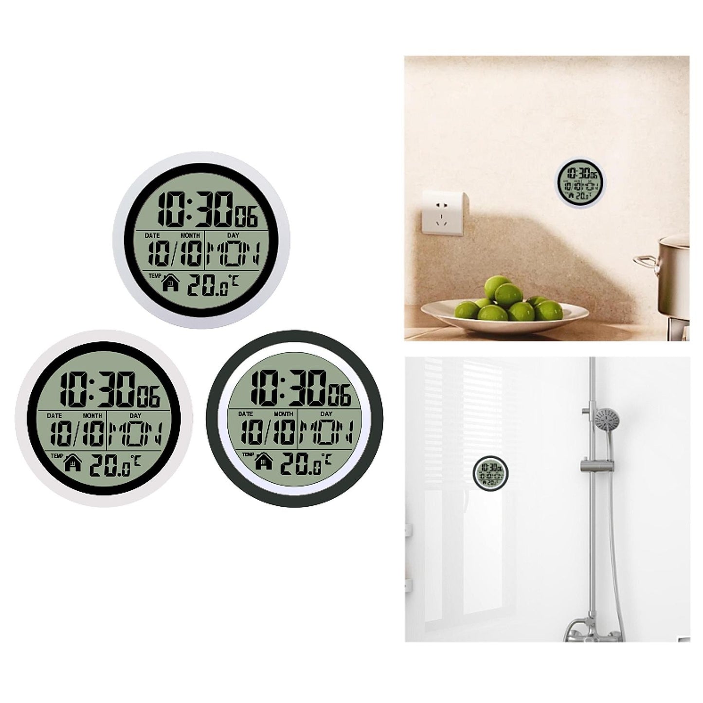 1Pcs Digital Shower Clock Easy to Use Modern Easy to Read Digital Bathroom Waterproof Wall Clock for Kitchen Bedroom Living Room