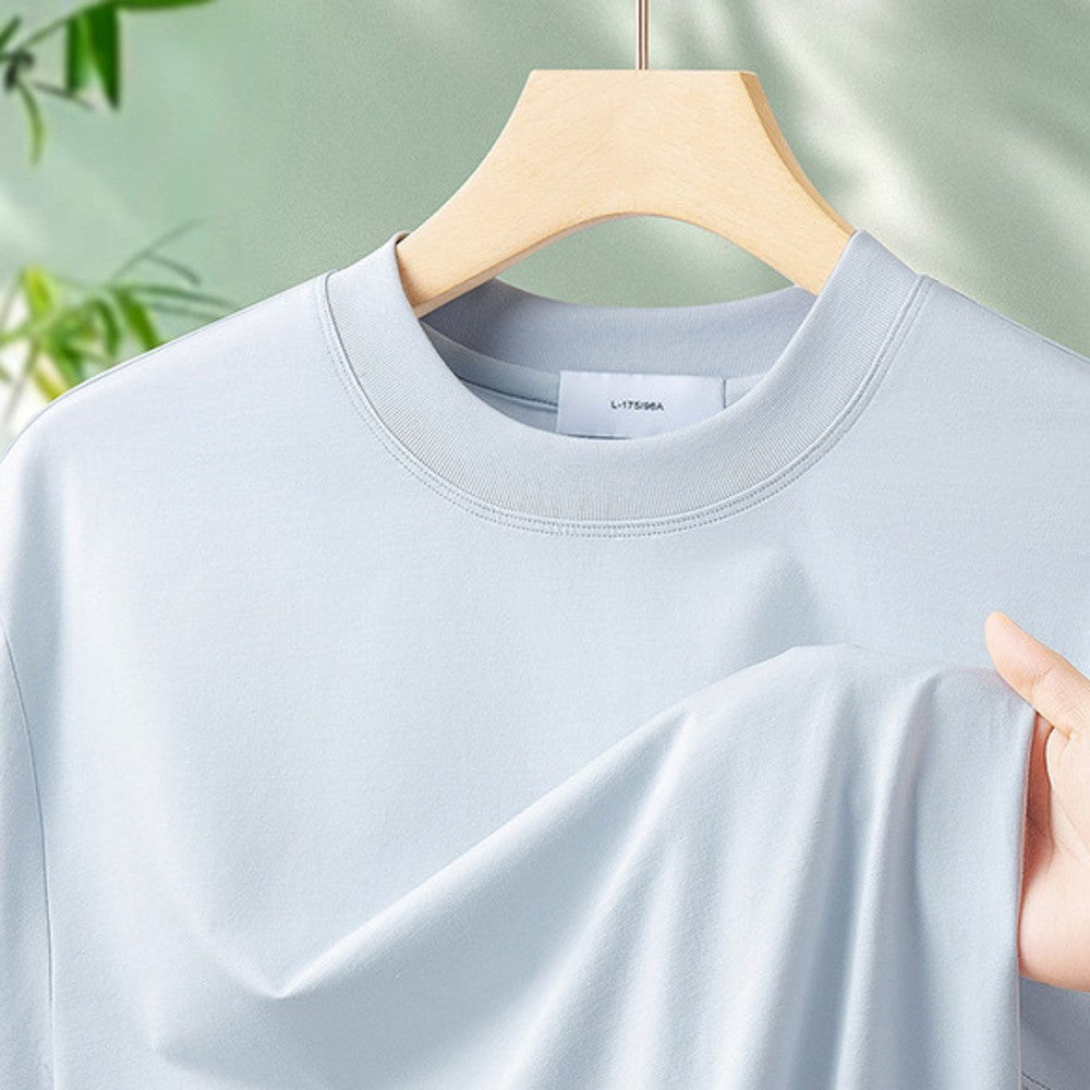 64% Cotton 25% Bamboo Fiber Cool T Shirt Men Short Sleeve Summer Tops For Men Round Neck Skin Friendly Solid Color Male Clothes