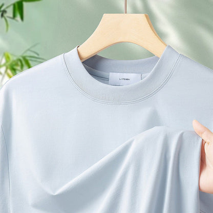 64% Cotton 25% Bamboo Fiber Cool T Shirt Men Short Sleeve Summer Tops For Men Round Neck Skin Friendly Solid Color Male Clothes