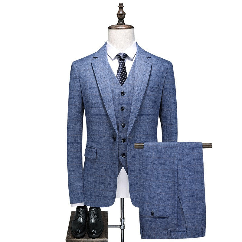 Mens Suits 3 Piece Business Office Formal Set Checkered Pattern Slim Fit Blazer Vest Pants High Quality Luxury Work Wedding