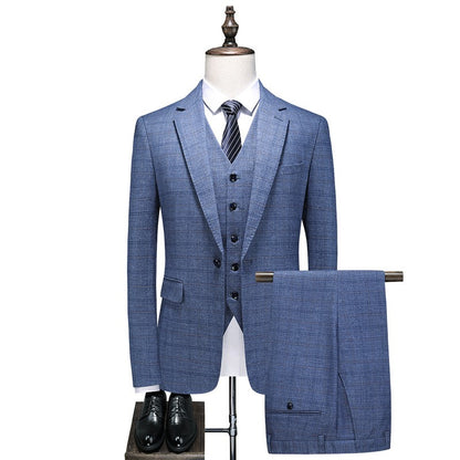 Mens Suits 3 Piece Business Office Formal Set Checkered Pattern Slim Fit Blazer Vest Pants High Quality Luxury Work Wedding