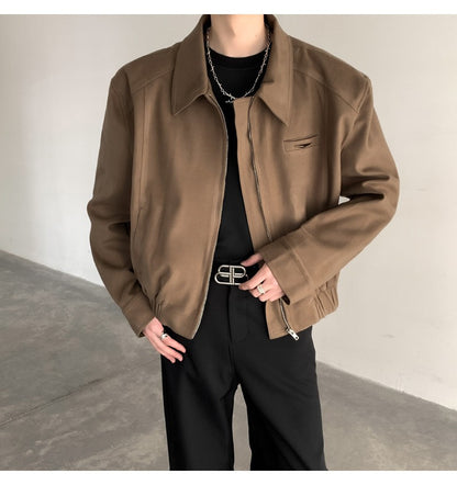 Short Jacket Men's Autumn Winter Handsome American Shoulder Pad Coat High-end Lapel Baseball Uniform