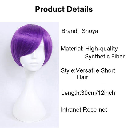 Peruca curta sintética Snoya 30cm roxo azul vermelho amarelo fibra de alta temperatura Peruca para festa a fantasia Cosplay 23 cores