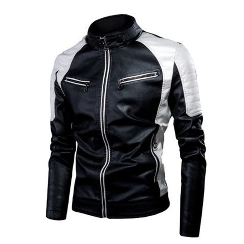 Motorcycle Jacket Leather Men Coat Bomber Waterproof Warm Fashion Splicing Vintage Stand Collar Riding Black Long Jacket Plus