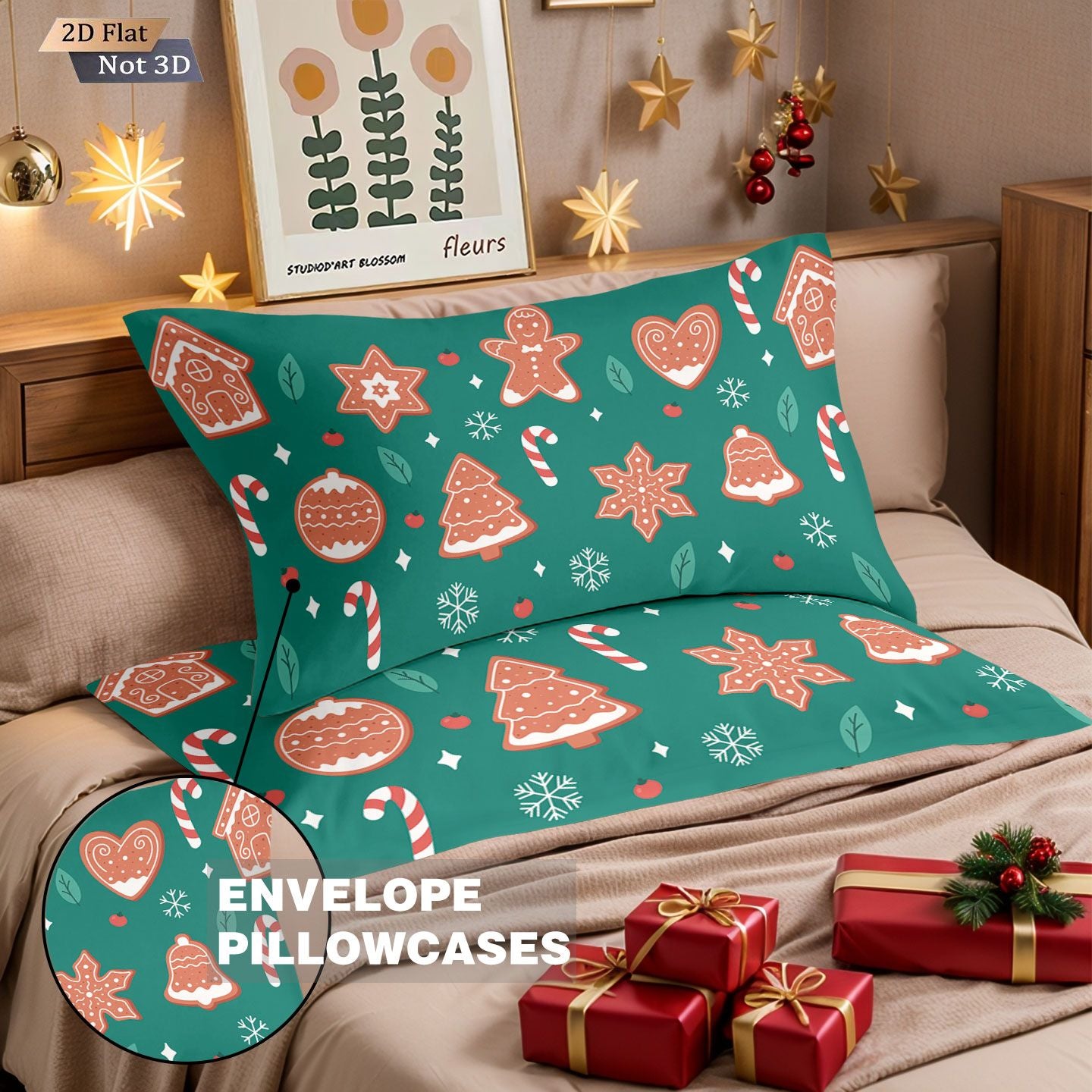 3pcs Merry Christmas Green Printed Chipless Quilt Set, Multi Size Soft Dormitory Bedding, Holiday Decoration Machine Washable