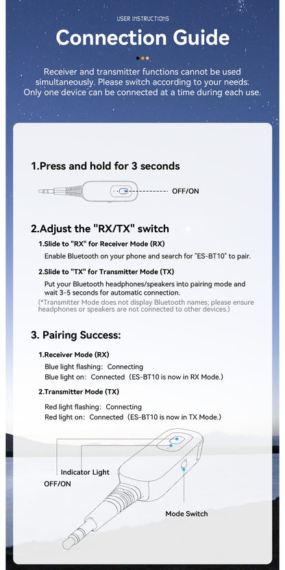 Essager 2-in-1 Bluetooth Audio Receiver Transmitter Wireless Bluetooth 5.1 3.5mm AUX Audio Adapter Stereo for Earphones TV Car