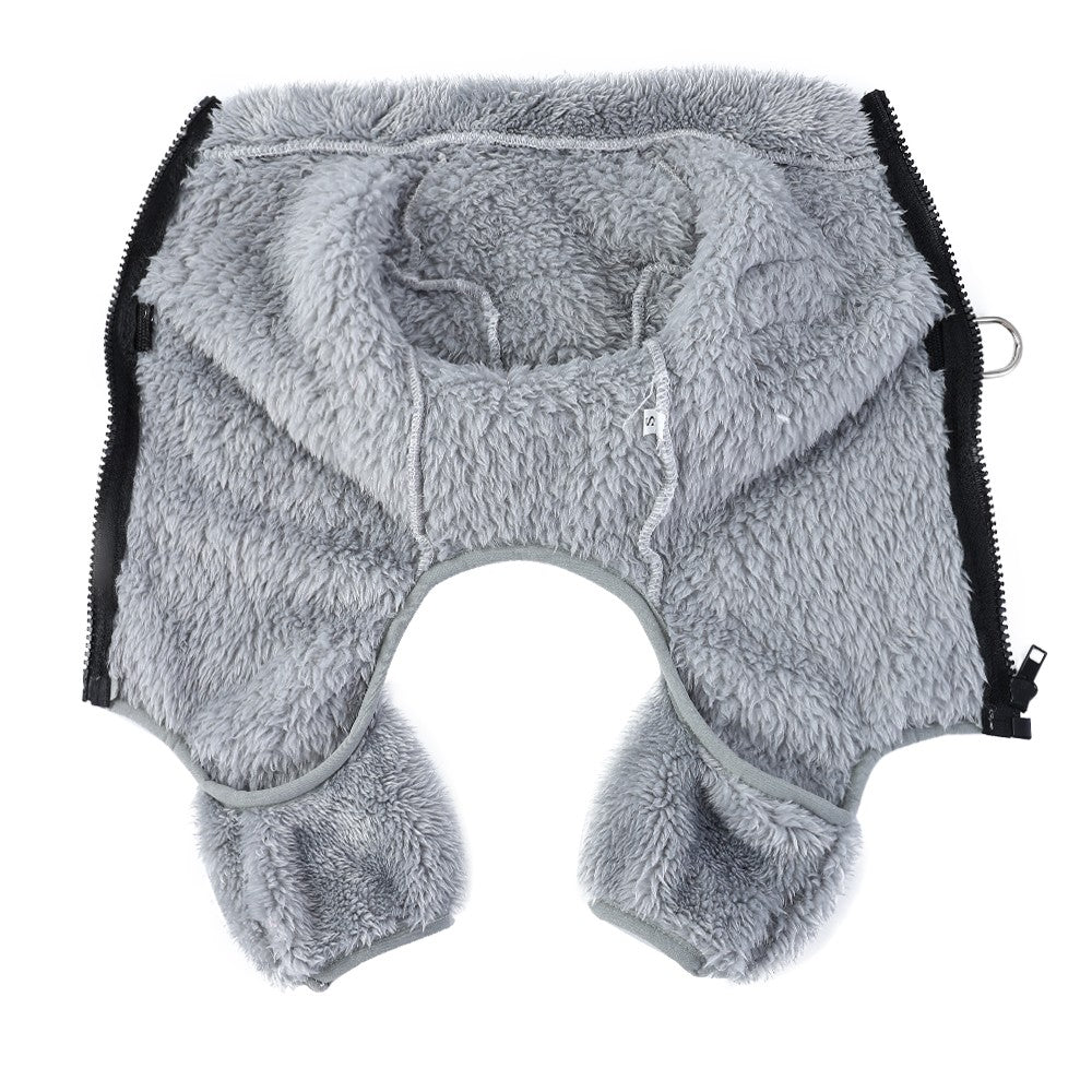 Soft Fleece Dog Clothes Winter Four Legs Covered  Plush Pet Coat D-Ring Zipper Puppy Jacket Autumn Overall For Small Middle Dog