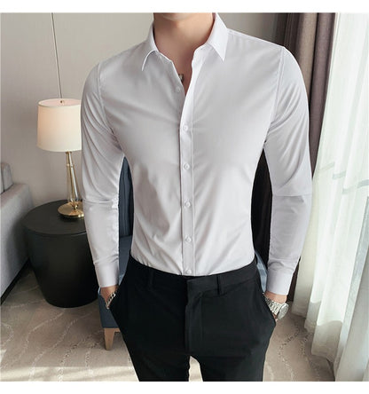 Plus Size S-7XL High Quality Men Dress Shirt 2024 Autumn Long Sleeve Solid Business Slim Shirts Homme Dress Social Casual Shirt