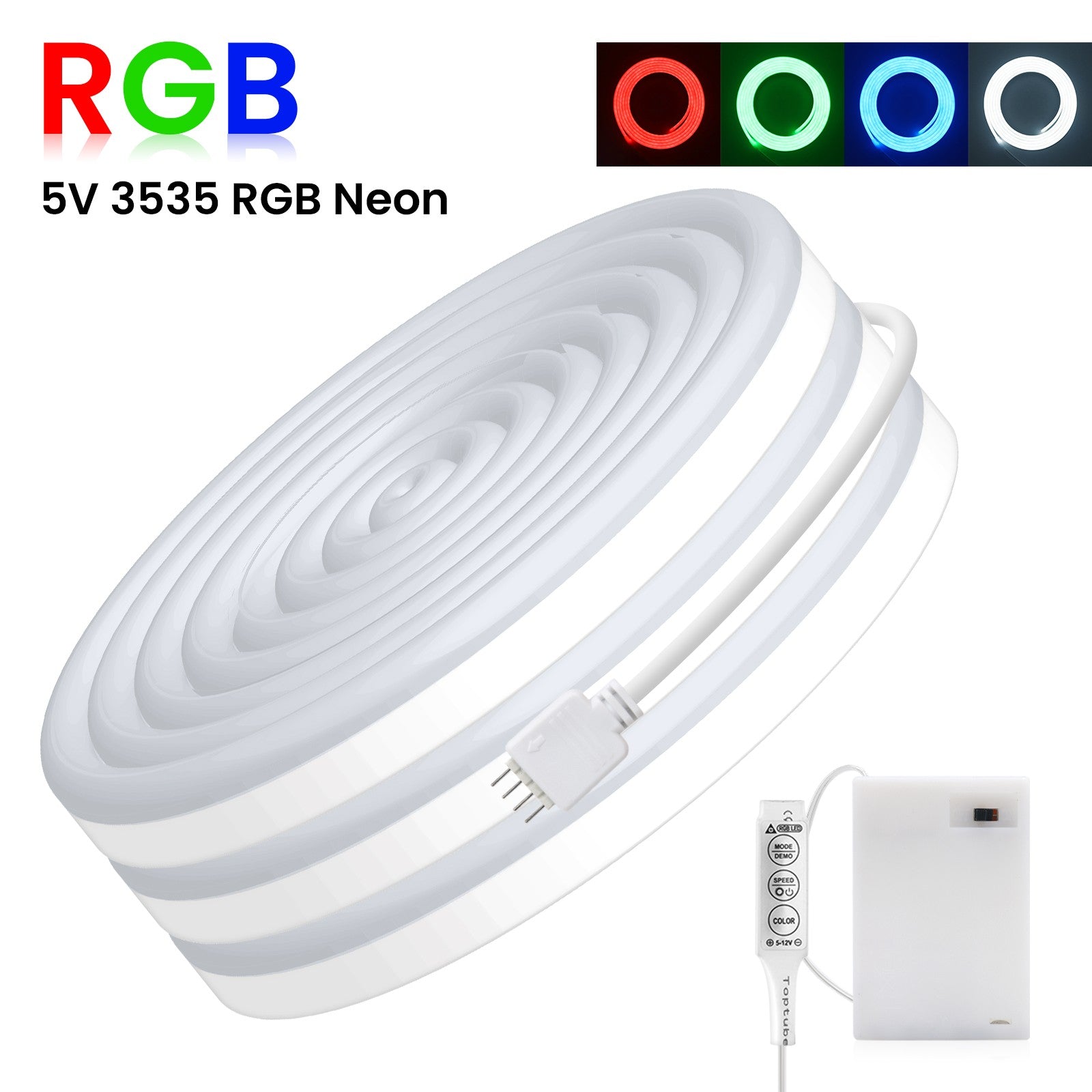 DC5V RGB LED Neon Light AA Battery Powered Bluetooth LED Strip SMD2835 IP65Waterproof Rating 108Leds/m With a remote control