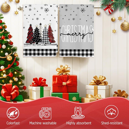2/4pcs Christmas towels, snowflakes, Christmas trees, snowmen patterns, kitchen cleaning towels, dishwashing towels, hand towels