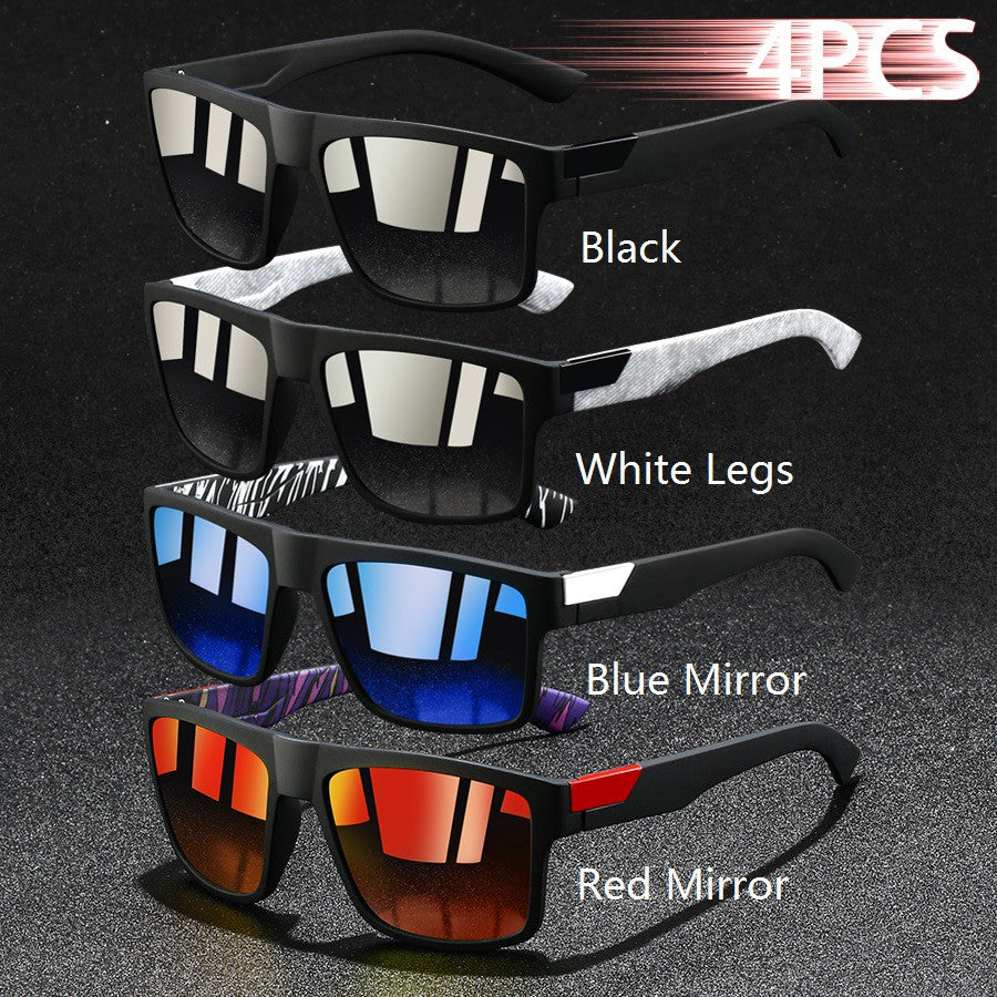 4 PCS Fashion Vintage Square Sunglasses Men Fishing Driving Man Luxury Brand Designer Sun Glasses Anti-Glare Retro Eyewear UV400
