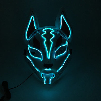 LED Fox Mask Neon Light Up Japanese Kitsune Mask for Halloween Cosplay Party Rave Festival Costume Glowing EL Wire Masque