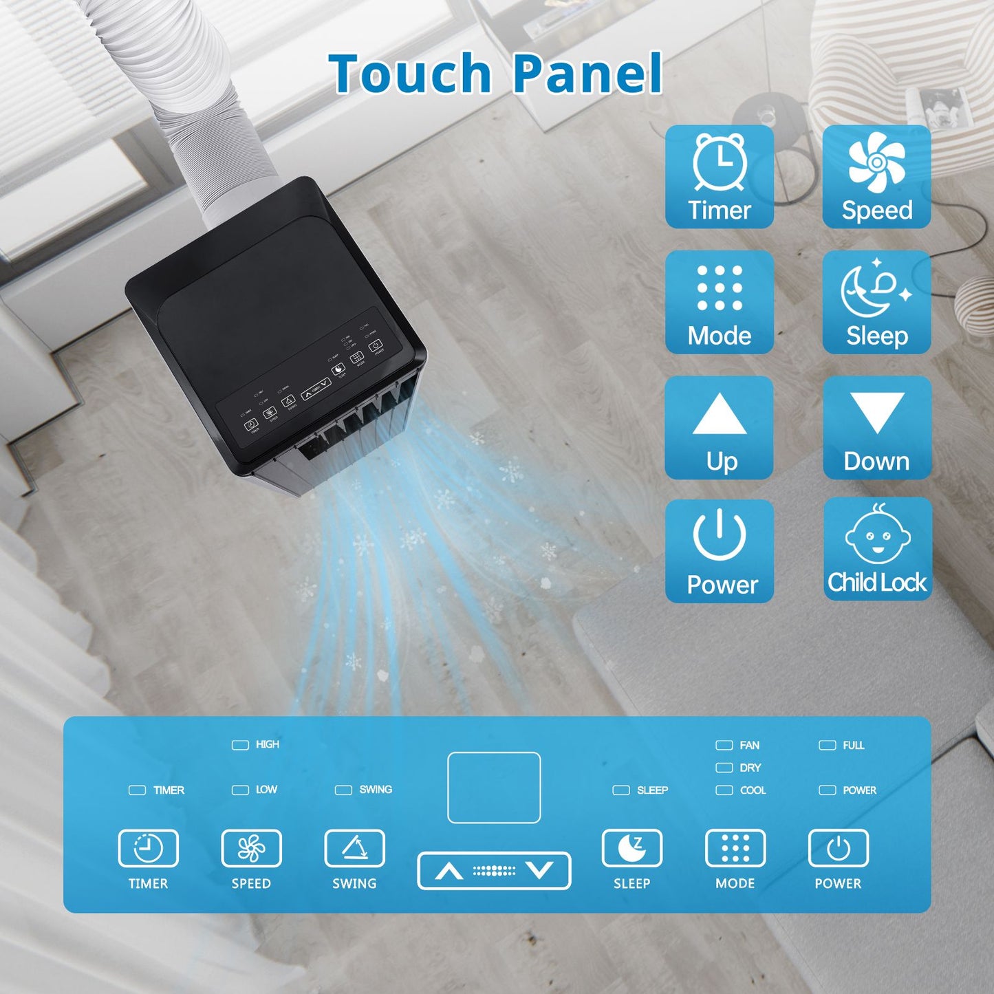 Ar Condicionado Portátil 8000 BTU - Refrigera até 32,5 m² Aparelho 3-em-1 com Desumidificador e Ventilador, Kit de Mangueira para Janela Incluído