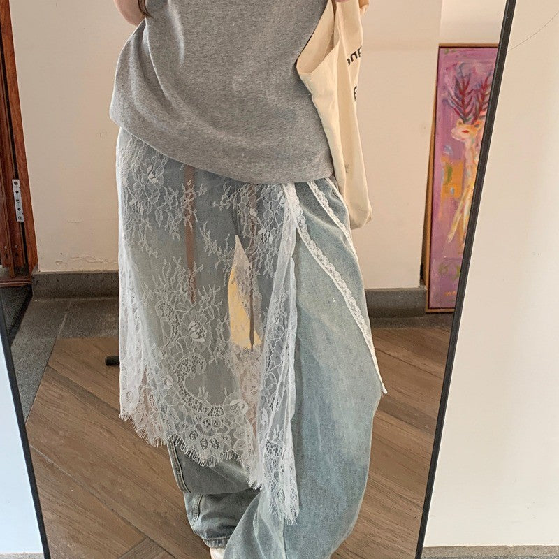 Midi Skirts Women Lace Drawstring Design Elegant Korean Style Spring Summer A-line High Waist Irregular Side Slit Fashion Street