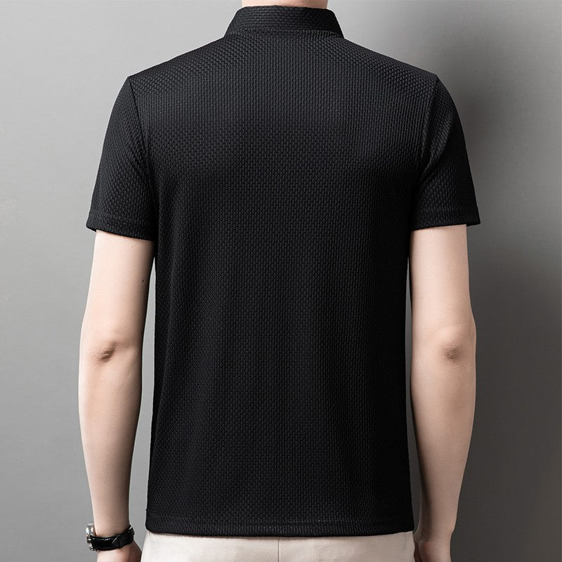 New Men's Business Casual Short Sleeved Bone Flower Solid Color POLO Shirt Fashion Breathable Comfortable Summer Versatile Top
