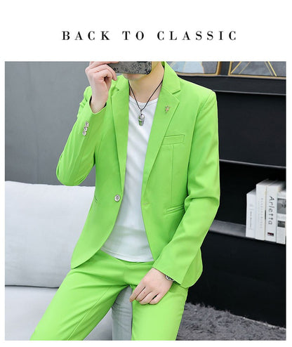 Men's Slim Fit Two-Piece Set Korean Style Spring Autumn Casual Trend British Hair Stylist Fashion Suit plus Trousers