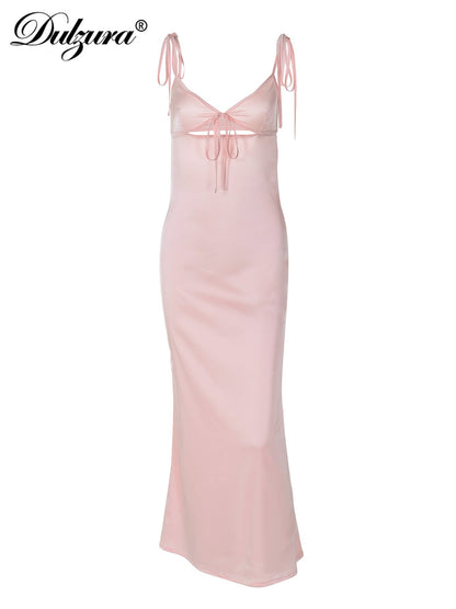 Dulzura Backless Lace Up Spaghetti Straps Cut Out Midi Dress Women Club Holiday