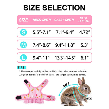 Um conjunto de arnês de peito universal para coelhos de estimação com estampa fofa de rabanete e coleira de tração para uso externo