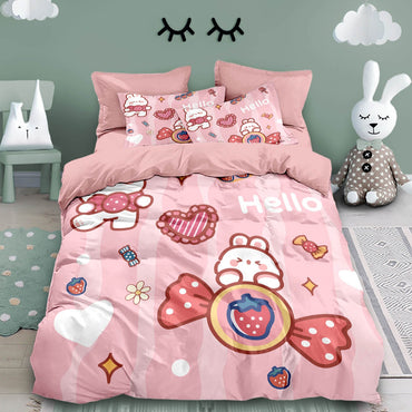3PCS Cartoon Grid Rabbit Theme Series Bedding Set Full Size Kids,Rabbit Comforter Cover for Boys Girls Bedroom Decor